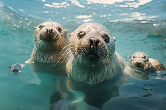 Seal portrait swimming  underwater, close up, Ai Generative.