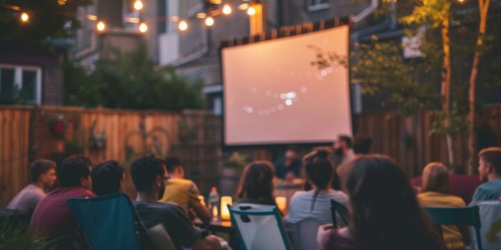Watching a movie in the backyard with friends