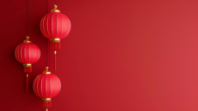 This is a 3D rendering of a red Chinese lantern. The lantern has a gold top and bottom, and a red tassel hanging from the bottom.