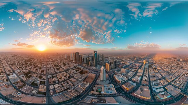 Aerial panorama of downtown Riyadh, Saudi Arabia.