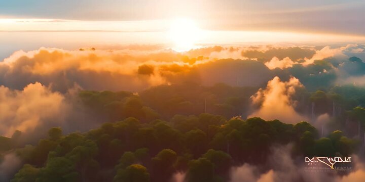 Dramatic Aerial Photograph of the Jungle at Sunrise. Beautiful Natural Background 4K Animated.