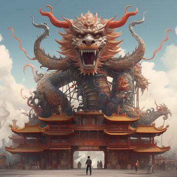 Chinese city with dragon