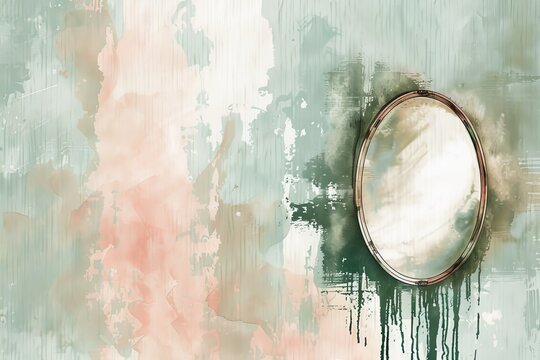 Abstract vintage wall with grungy mirror reflecting light, pastel colors, creative design art, texture and paint, perfect for background.