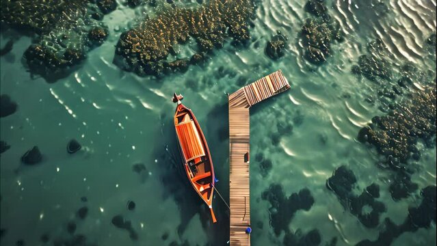 Aerial view of traditional boat departure. 4k video animation