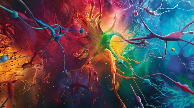Explore the captivating beauty of the multicolored neural synapses of the human brain, an artistic representation that merges science and aesthetics.