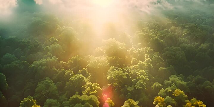 Dramatic Aerial Photograph of the Jungle at Sunrise. Beautiful Natural Background 4K Video
