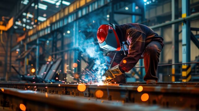 worker is weldng metal in industry,