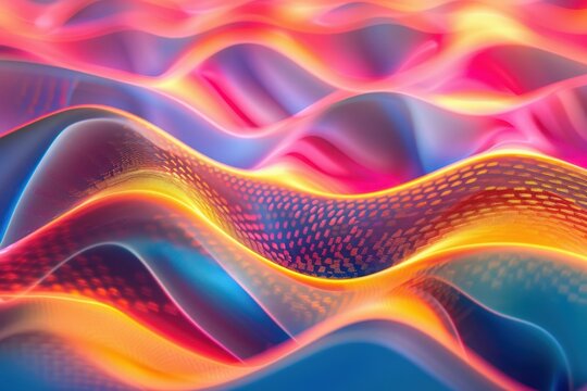 Digitally generated image of abstract multicolored wavy surface. Concept of fintech technology, new banking and cloud technology. Clean design.