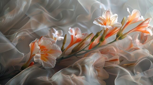 Freesia blossoms and delicate material for artistic creation