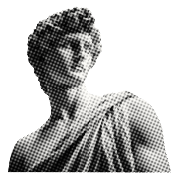 孤立的复古半色调效果的古代年轻男子雕塑 复古点状拼贴元素用于混合媒体设计