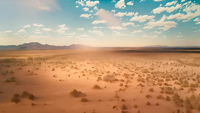 Vast Desert Plain under Blue Sky with Ai generated.
