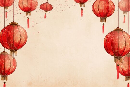 Red chinese lantern border backgrounds old architecture.