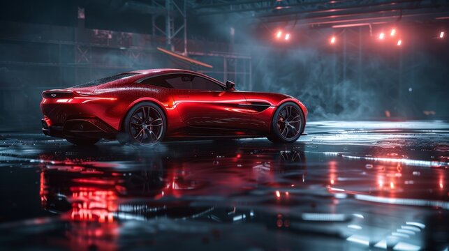Stunning Red Sports Car in a Futuristic Garage, Generative AI