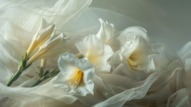 Freesia blossoms and delicate material for artistic creation