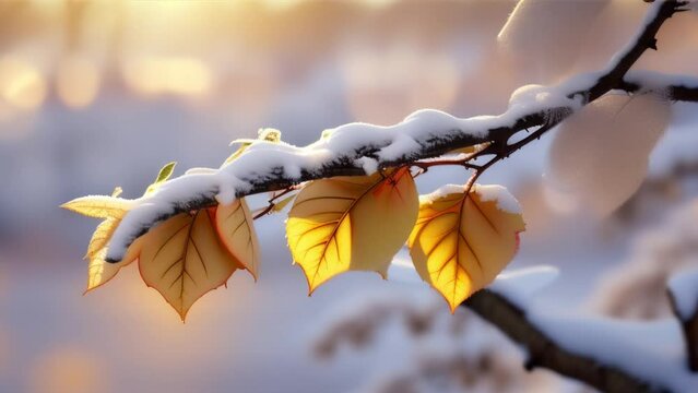 autumn leaves in the snow ,generative ai