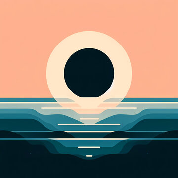 simplified sun setting ocean minimalist style