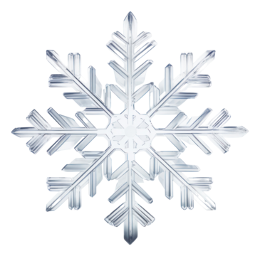 PNG 3D 透明玻璃雪花渲染图，白色背景庆祝