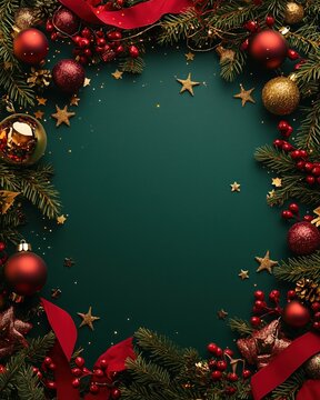 用于圣诞节庆祝准备的饰有饰品和丝带的常绿树枝节日花环