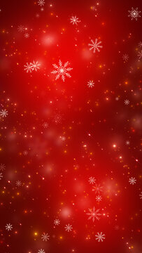 带有雪花和金色闪亮星星的红色圣诞节背景，圣诞节和新年假期的垂直社交媒体壁纸