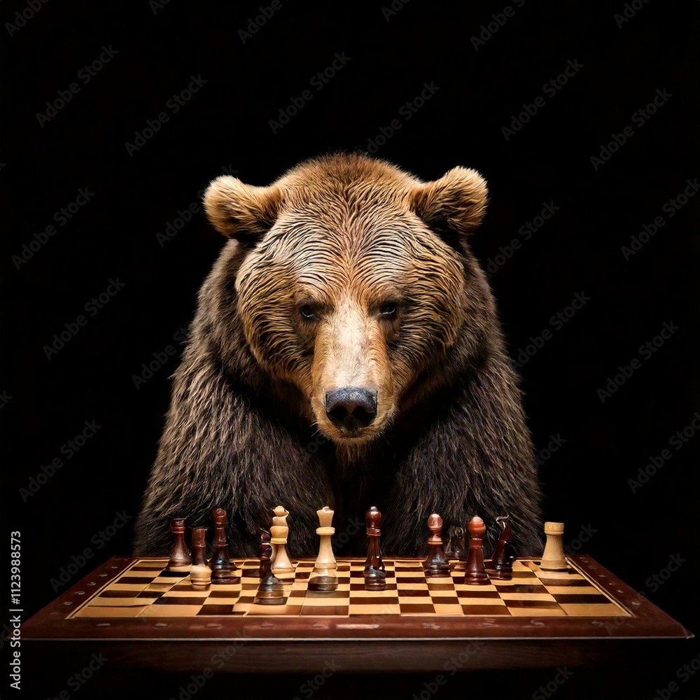 一只正在下棋的灰熊图片