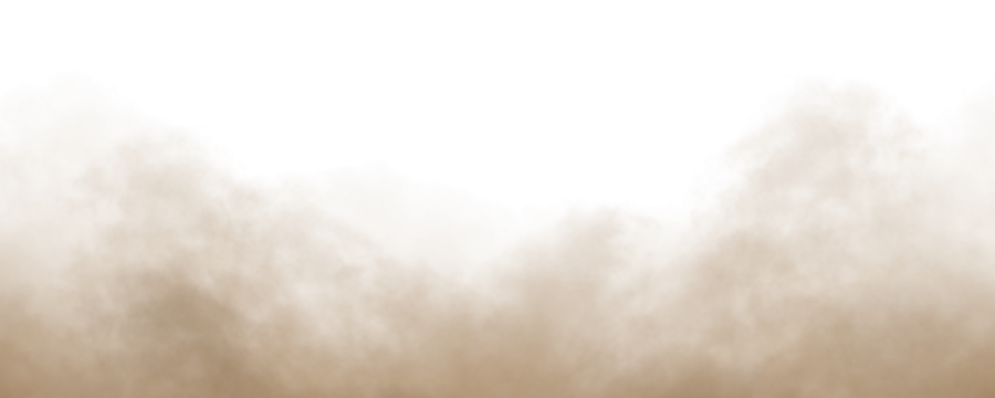 在透明白色背景上隔离的沙尘、土壤、烟雾、云粒子。棕色沙尘暴烟雾沙尘爆炸升起。用于合成、覆盖、叠加的 PNG 设计元素