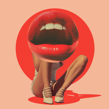 年轻女子的折衷拼贴肖像，时尚纸艺构图