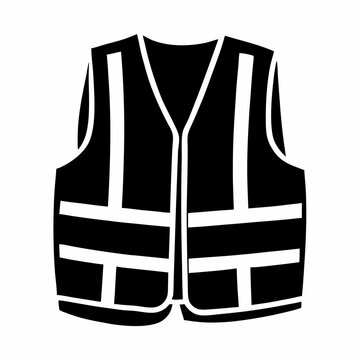 Simple black and white safety vest icon with reflective stripes. Minimalist design for clear visibility. Concept: Safety symbols, Industrial signage