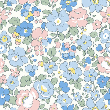 Liberty矢量无缝图案。千花图 优雅手绘小花花卉图案