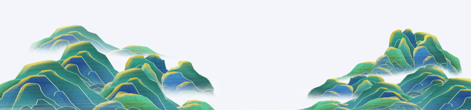 Hand drawn Chinese style ink landscape painting，Spring Landscape Painting