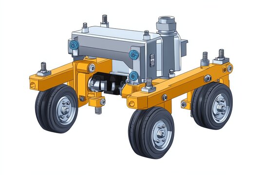 一张拖车驻车制动系统剪贴画、技术部件图标，扁平示意图风格，白色背景上的孤立元素