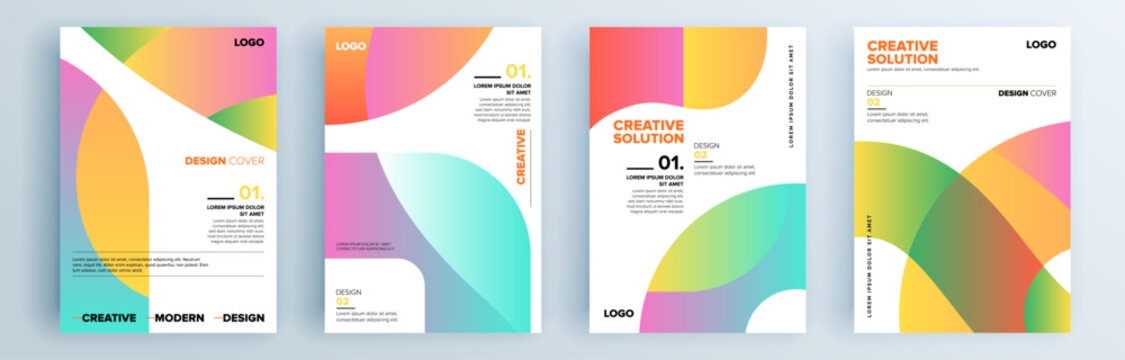 翻译标题：现代抽象封面集，简约封面设计。彩色几何背景，矢量插画。