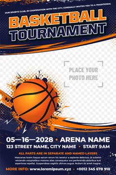 动态篮球锦标赛海报模板，含篮球元素