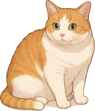 胖橘白相间猫咪坐姿——透明背景上的可爱矢量插画