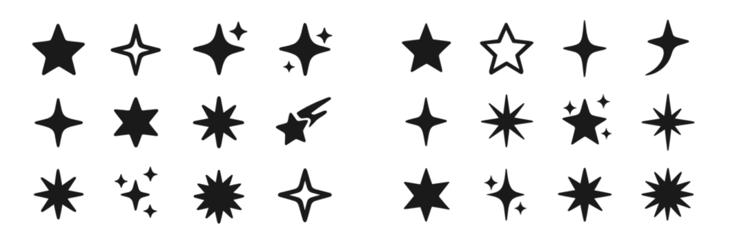 适用于数字艺术和品牌图形元素的各种黑星与闪耀设计合集