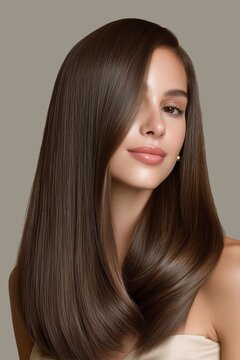 拥有柔顺亮泽直发的棕发女子