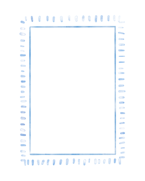 一个异想天开的手绘水彩边框。用于请柬、宝宝派对、贺卡、日记、剪贴簿和可打印文具的装饰性蓝色边框。