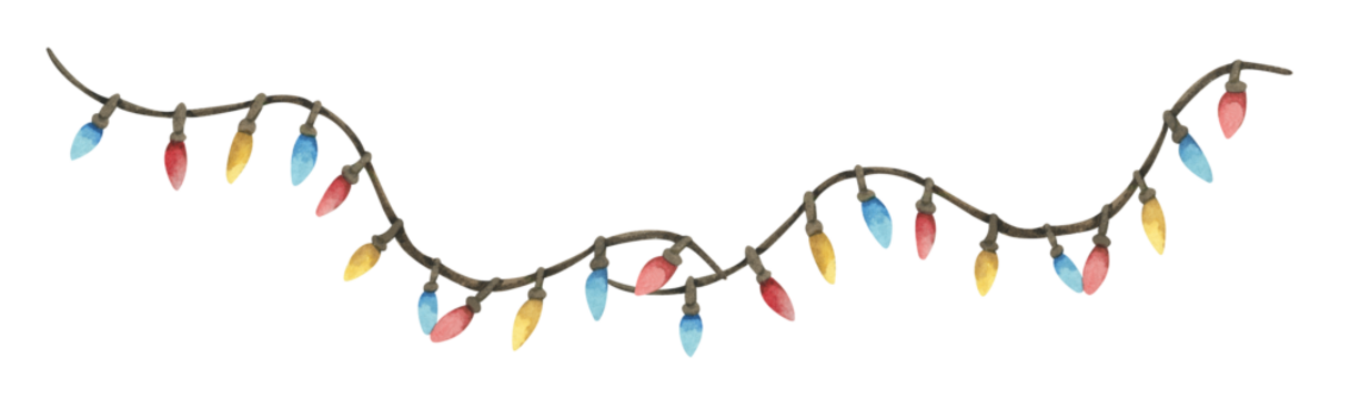 彩色水彩灯串圣诞装饰挂球节日串饰边框季节性插画