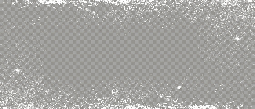 透明背景上带霜花边框的结冰效果框架。冬季结冰积雪的窗框模板。矢量插画