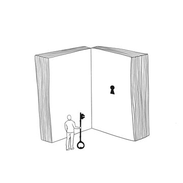 人与书的插画，超现实抽象概念