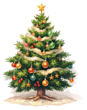 PNG格式的节日装饰圣诞树插画
