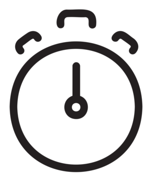 简约风格的简易秒表图标黑色轮廓，在圆形框架内有一根向上的指针。