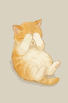 A cat is laying down and hide its face