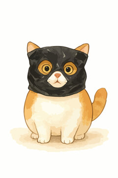 A cat wear a black mask