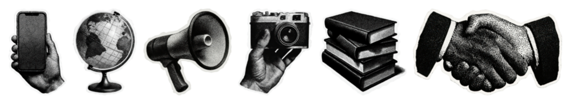 翻译：PNG格式的通信工具与知识交流元素集，置于透明背景上