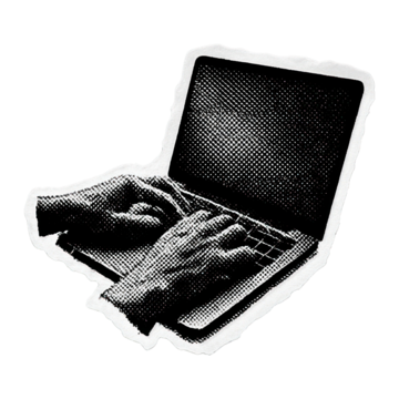 PNG格式复古风格双手在笔记本电脑上打字插画