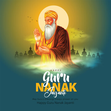 happy Guru Nanak Jayanti festival greeting card design. India Hindu Sikh celebrating birthday of Guru Nanak Dev. abstract vector illustration.