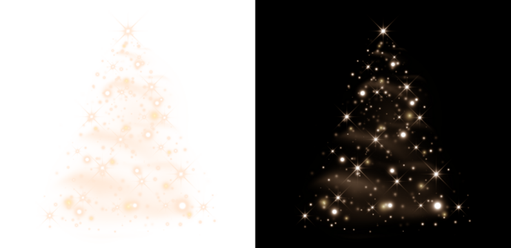 发光的独立圣诞树。呈圣诞树形状的发光星星