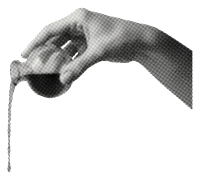 从瓶子中手工倾倒魔药，孤立的半色调复古圆点纹理抠图，复古液体小罐子，用于混合媒体设计的拼贴元素