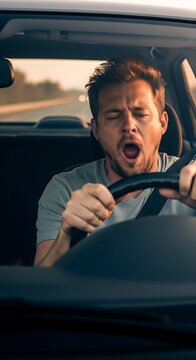 高速公路上昏昏欲睡的司机——一个极度疲惫打哈欠的男人