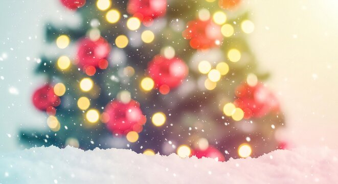 带有红色装饰的神奇圣诞雪树营造出欢乐的节日氛围